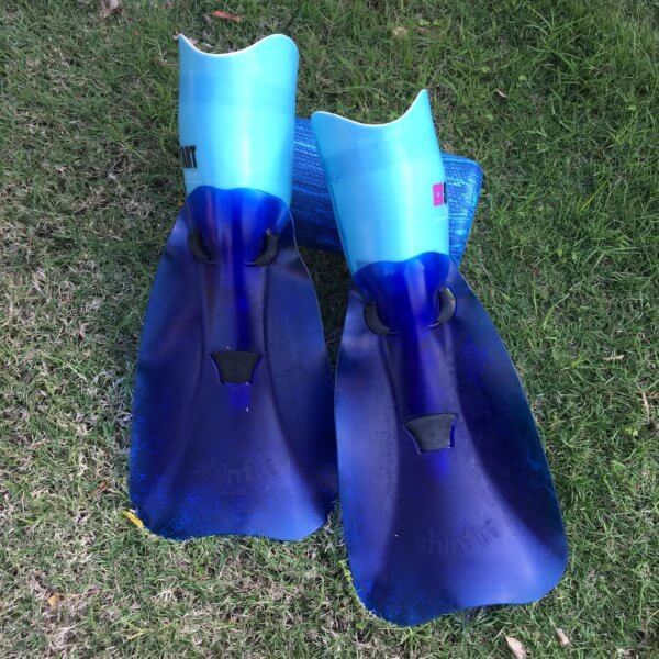 shinfin™ fins attached to bilateral below knee amputee prostheses.